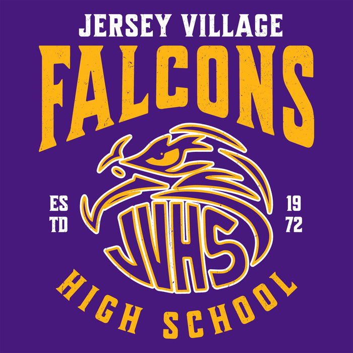 Close-up view of Jersey Village High School Falcons Purple Classic Unisex T-shirt 213