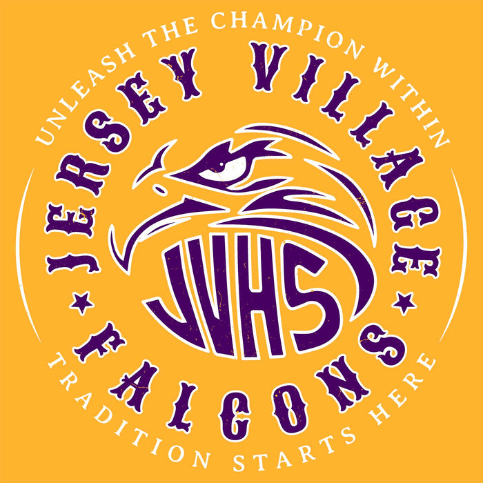 Close-up view of Jersey Village High School Falcons Gold Classic Unisex T-shirt 214