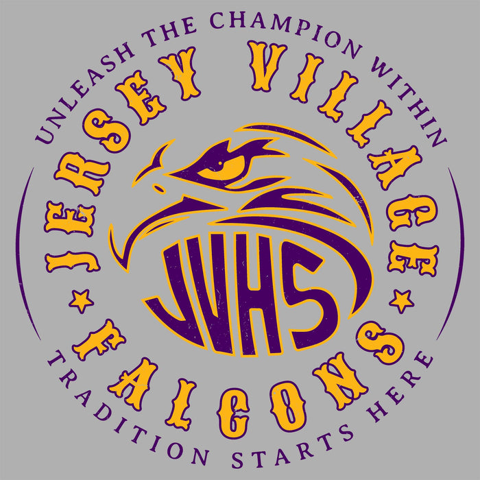 Close-up view of Jersey Village High School Falcons Women's Relaxed Fit T-shirt 214