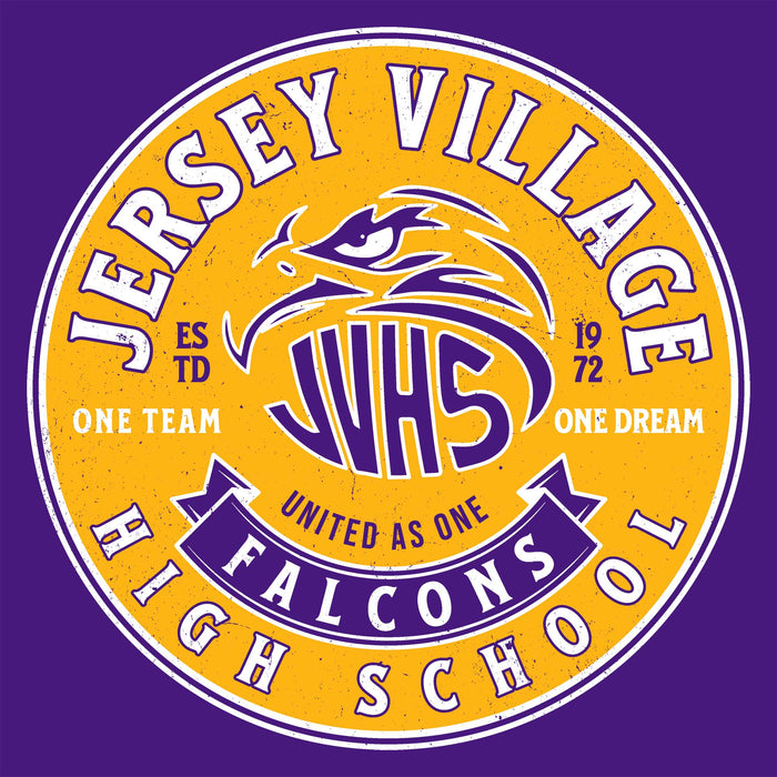 Close-up view of Jersey Village High School Falcons Purple Classic Unisex T-shirt 215