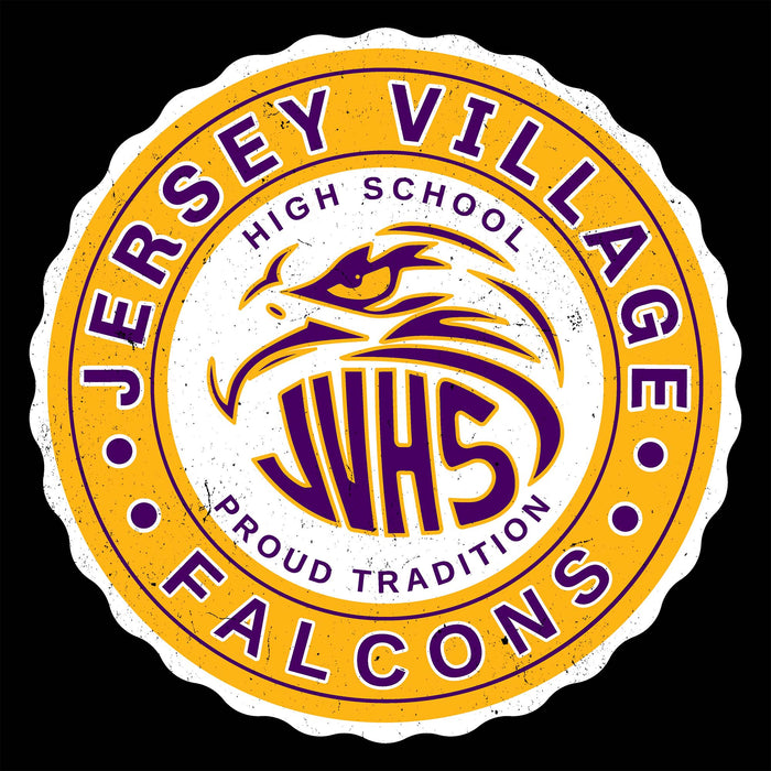 Close-up view of Jersey Village High School Falcons Unisex 3/4 Sleeve Raglan T-shirt 216