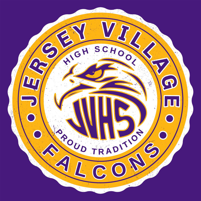 Close-up view of Jersey Village High School Falcons Purple Classic Unisex T-shirt 216
