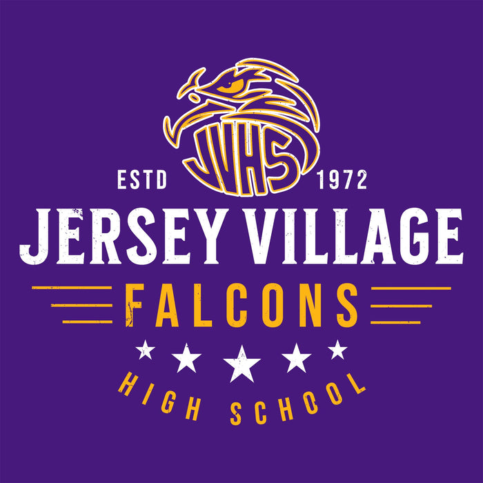Close-up view of Jersey Village High School Falcons Purple Classic Unisex T-shirt 217