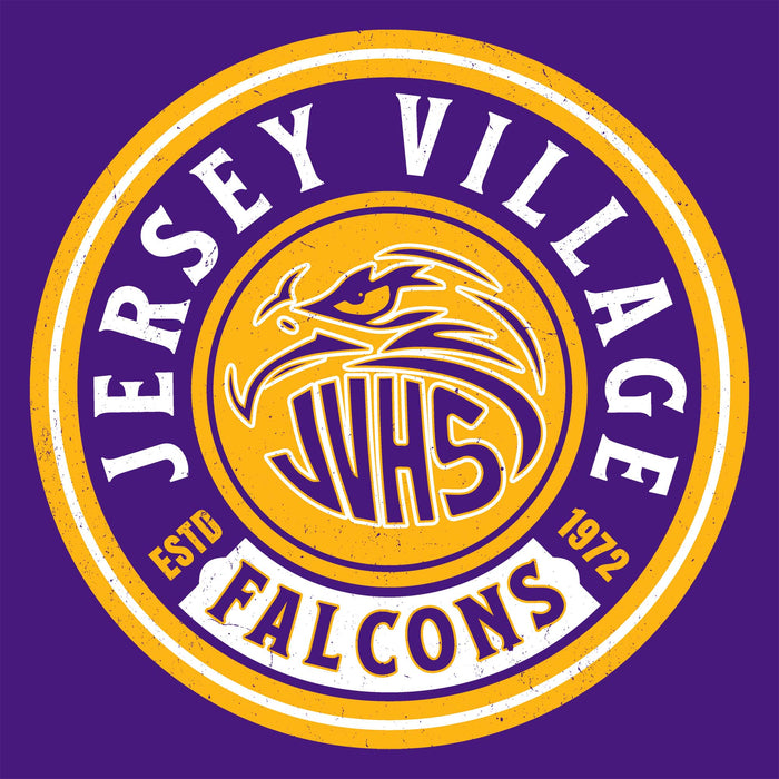 Close-up view of Jersey Village High School Falcons Purple Classic Unisex T-shirt 220