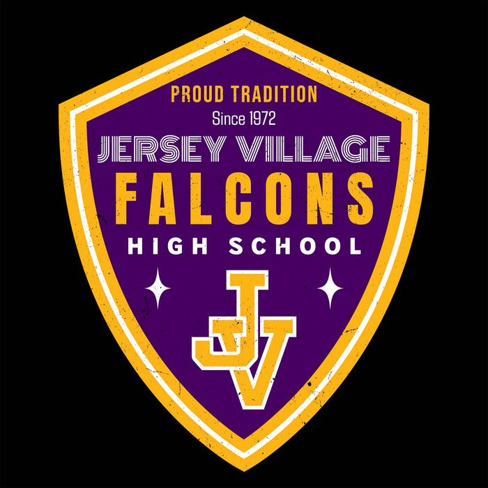 Close-up view of Jersey Village High School Falcons Unisex 3/4 Sleeve Raglan T-shirt 225