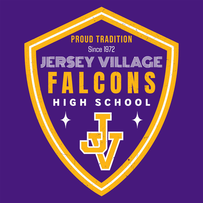 Close-up view of Jersey Village High School Falcons Purple Classic Unisex T-shirt 225