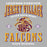 Close-up view of Jersey Village High School Falcons Unisex 3/4 Sleeve Raglan T-shirt 230