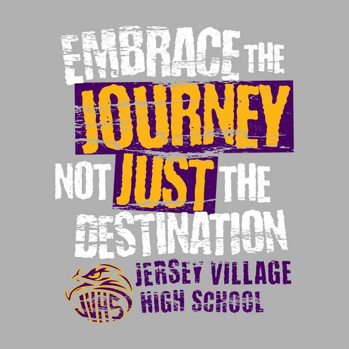 Close-up view of Jersey Village High School Falcons Unisex 3/4 Sleeve Raglan T-shirt 232