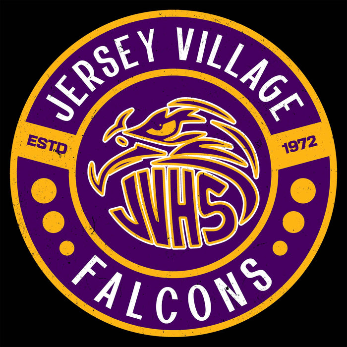 Close-up view of Jersey Village High School Falcons Unisex 3/4 Sleeve Raglan T-shirt 239