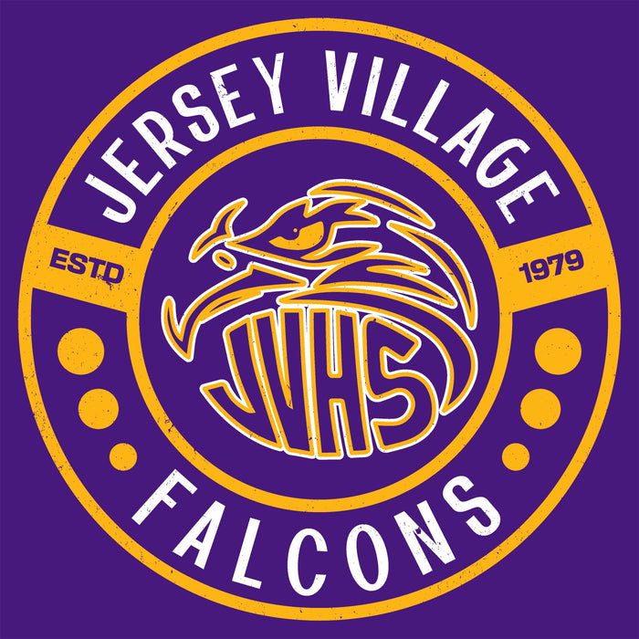 Close-up view of Jersey Village High School Falcons Purple Classic Unisex T-shirt 239