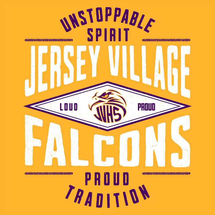 Close-up view of Jersey Village High School Falcons Gold Classic Unisex T-shirt 210