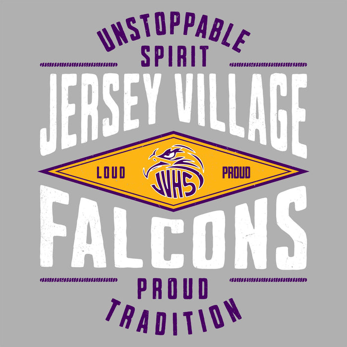 Close-up view of Jersey Village High School Falcons Unisex 3/4 Sleeve Raglan T-shirt 210