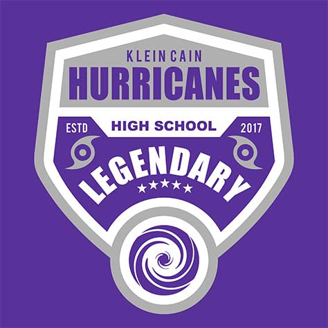 Close-up of Klein Cain High School Hurricanes Purple Women's T-shirt 14