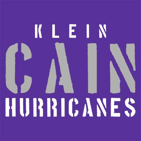 Close-up of Klein Cain High School Hurricanes Purple Women's T-shirt 17