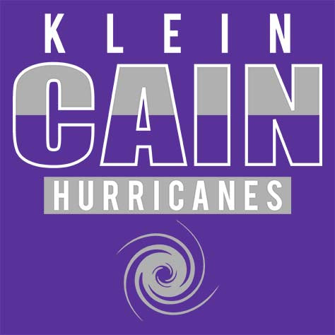 Close-up of Klein Cain High School Hurricanes Purple Women's T-shirt 23