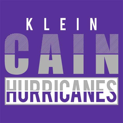 Close-up of Klein Cain High School Hurricanes Purple Women's T-shirt 31