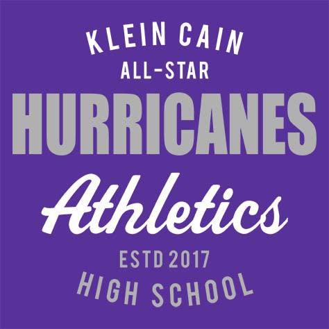 Close-up of Klein Cain High School Hurricanes Purple Women's T-shirt 34