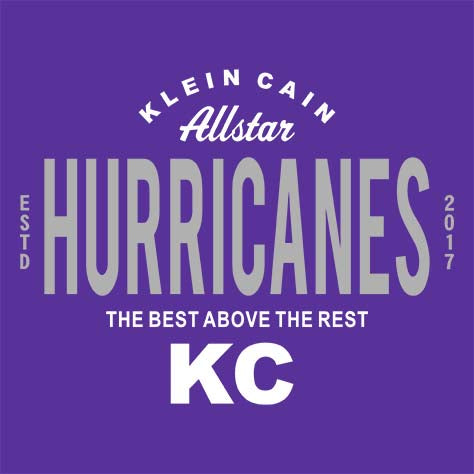 Close-up of Klein Cain High School Hurricanes Purple Women's T-shirt 40