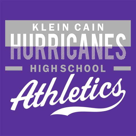 Close-up of Klein Cain High School Hurricanes Purple Women's T-shirt 48