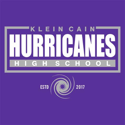 Close-up of Klein Cain High School Hurricanes Purple Women's T-shirt 49