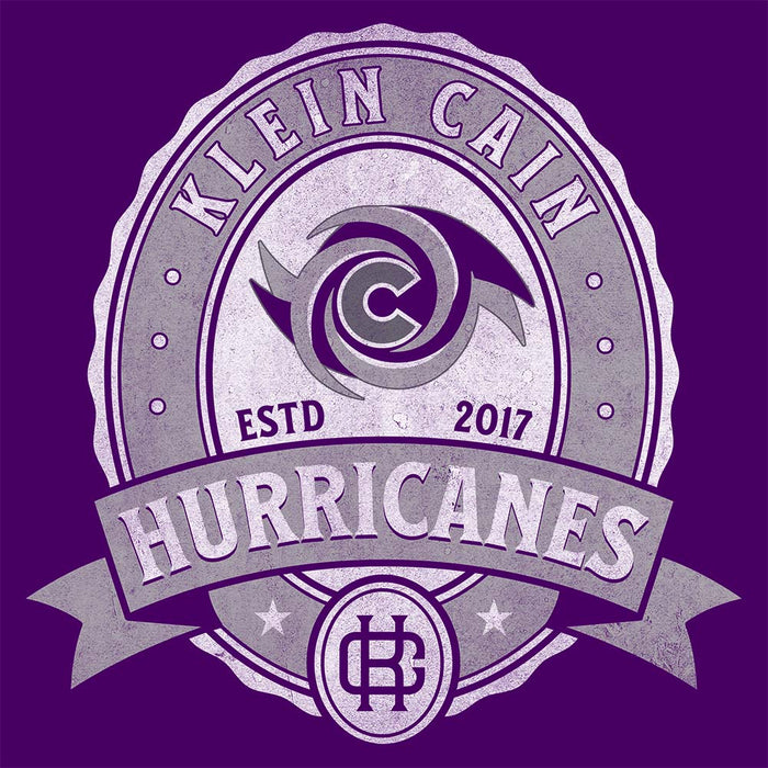 Close-up of Klein Cain High School Hurricanes Purple Women's T-shirt 213