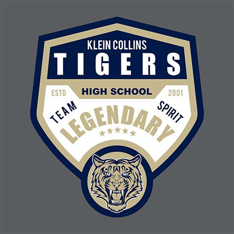 Close-up of Klein Collins High School Tigers Dark Heather Classic Unisex Hoodie 14