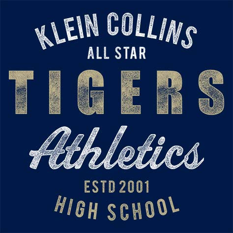 Close-up of Klein Collins High School Tigers Classic Unisex Navy T-shirt 34