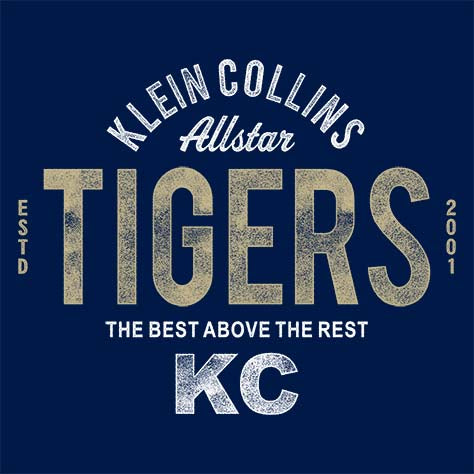 Close-up of Klein Collins High School Tigers Navy Classic Unisex Hoodie 40