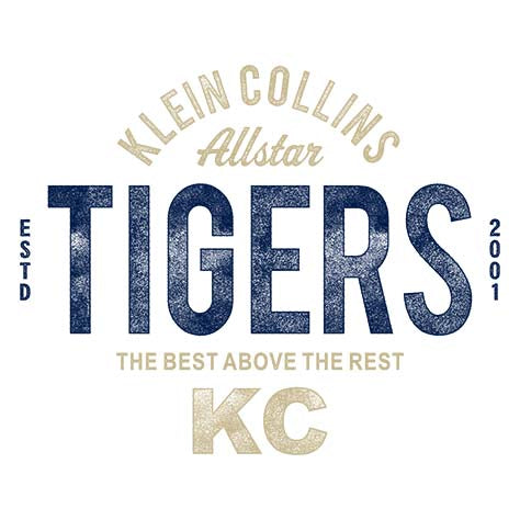 Close-up of Klein Collins High School Tigers Unisex 3/4 Sleeve Raglan T-shirt 40