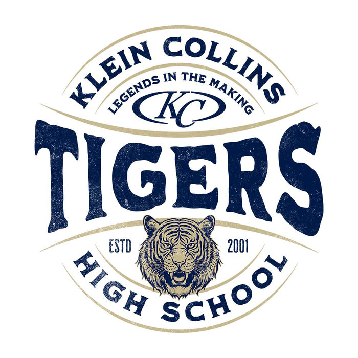 Close-up of Klein Collins High School Tigers Unisex 3/4 Sleeve Raglan T-shirt 201