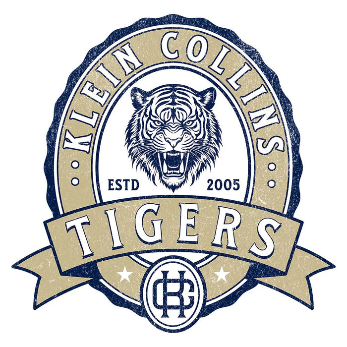 Close-up of Klein Collins High School Tigers Unisex 3/4 Sleeve Raglan T-shirt 215