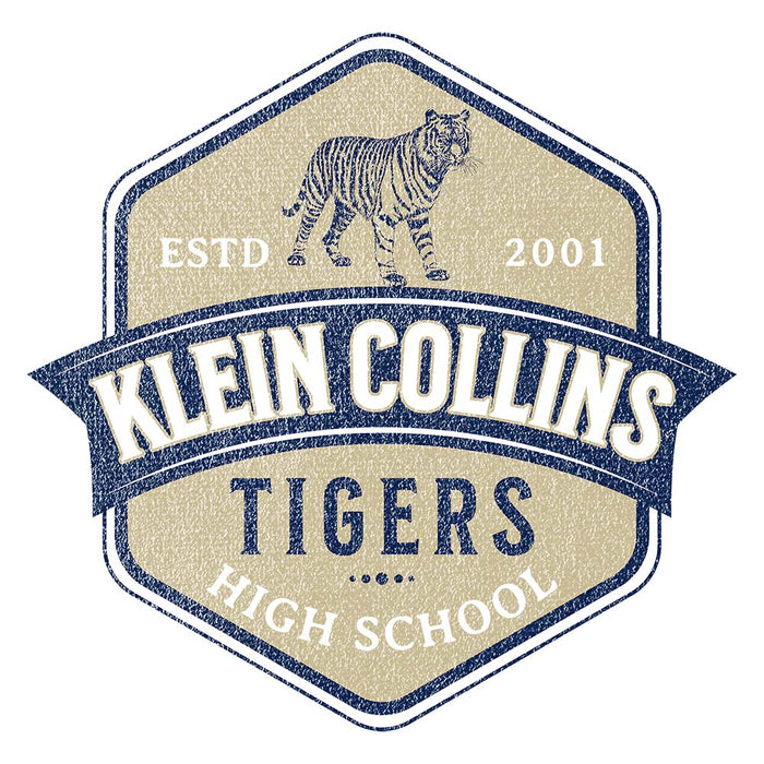 Close-up of Klein Collins High School Tigers Unisex 3/4 Sleeve Raglan T-shirt 216