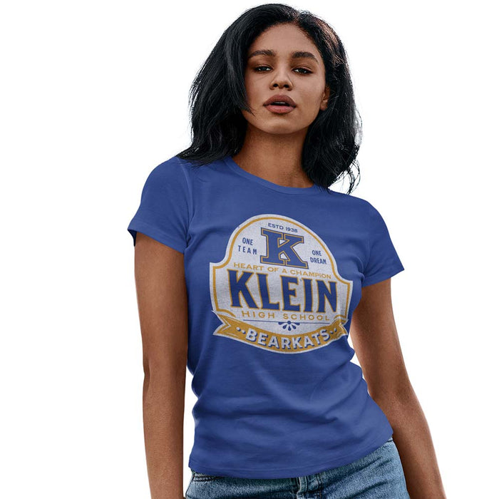 Woman wearing a Klein High School Bearkats Ladies Royal T-shirt 203