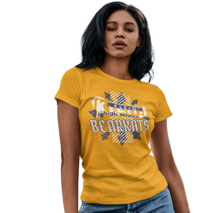 Woman wearing a Klein High School Bearkats Ladies Gold T-shirt 210