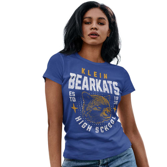 Woman wearing a Klein High School Bearkats Women's Royal T-shirt 213