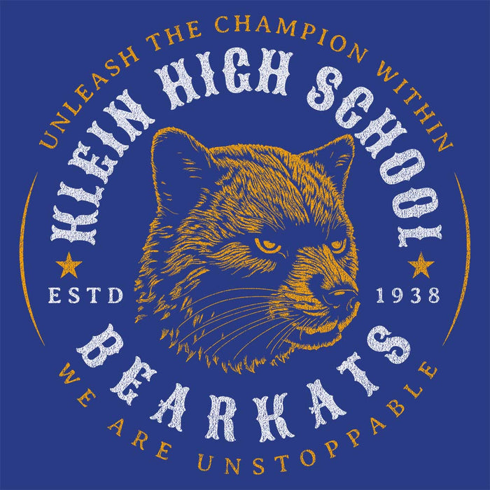 Close-up of Klein High School Bearkats Premium Royal Unisex Hoodie 218