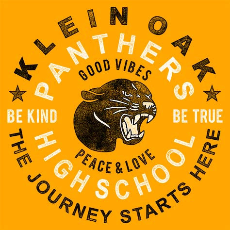 Close-up of Klein Oak High School Panthers Classic Unisex Gold T-shirt 16