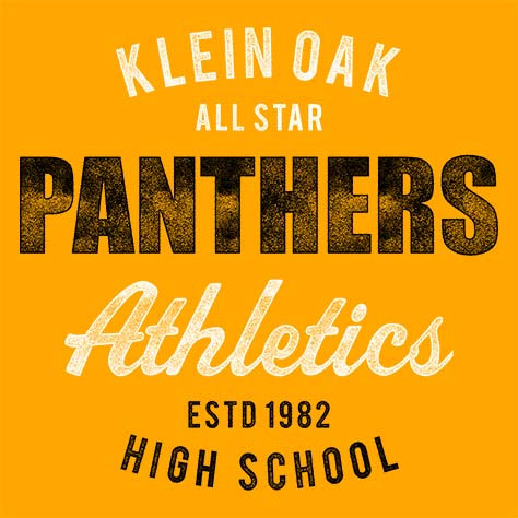 Close-up of Klein Oak High School Panthers Premium Gold Unisex T-shirt 34