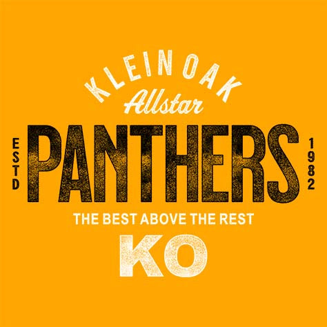 Close-up of Klein Oak High School Panthers Classic Unisex Gold T-shirt 40