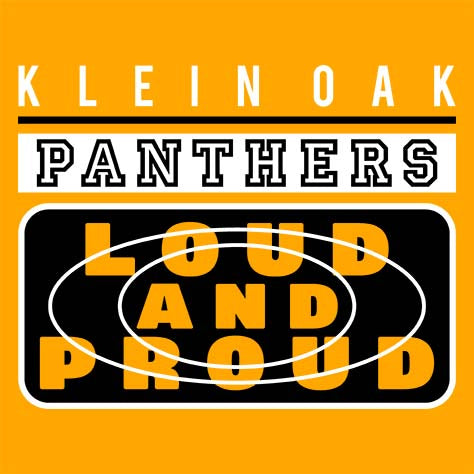 Close-up of Klein Oak High School Panthers Classic Unisex Gold T-shirt 86