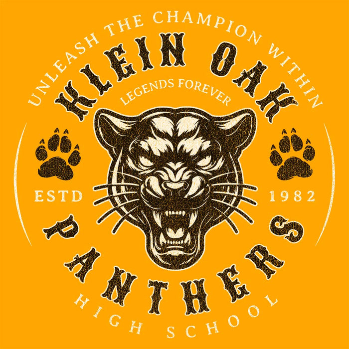 Close-up of Klein Oak High School Panthers Premium Gold Unisex T-shirt 206