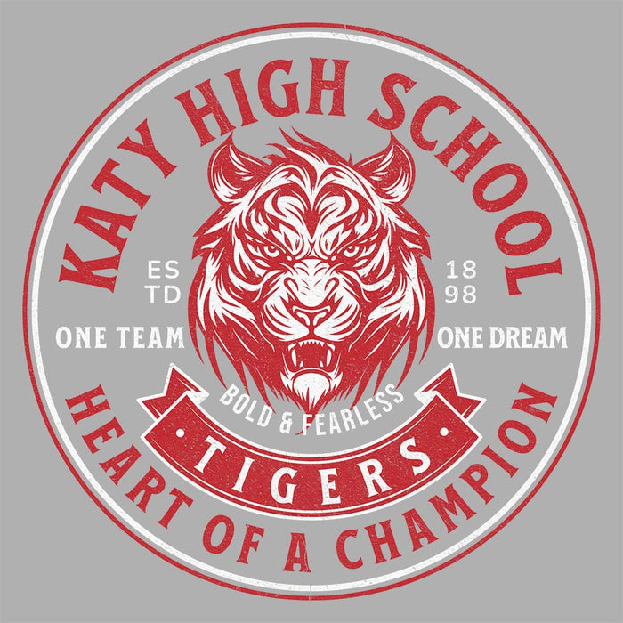 Close-up of Katy High School Tigers Unisex 3/4 sleeve Raglan T-shirt 214