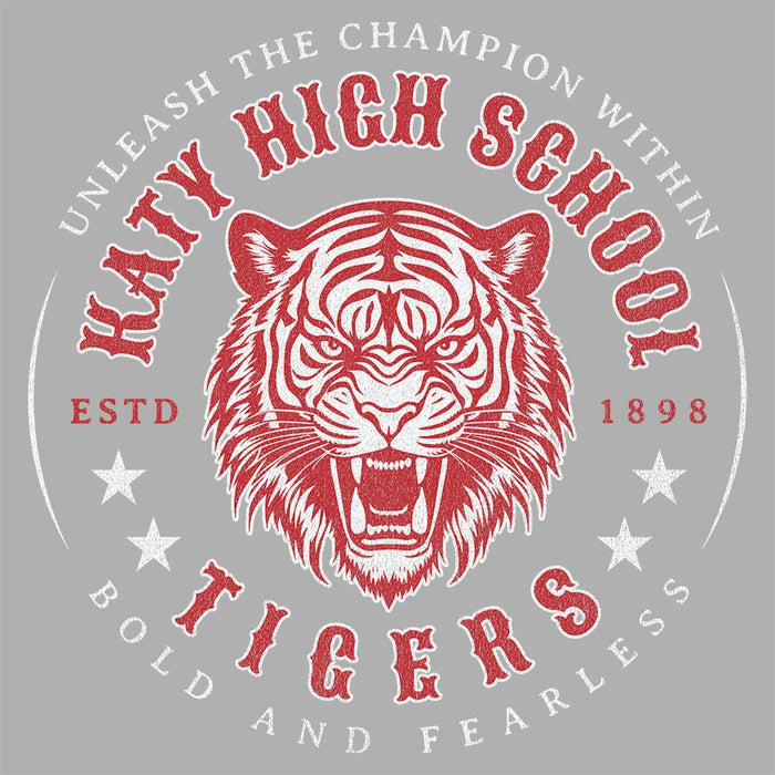 Close-up of Katy High School Tigers Unisex 3/4 sleeve Raglan T-shirt 219