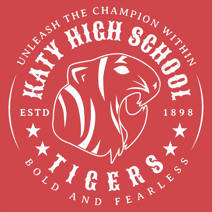 Close-up view of Katy High School Tigers Women's Relaxed Fit T-shirt 214