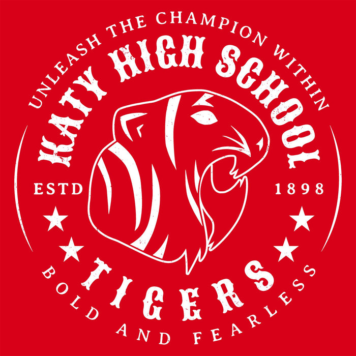 Close-up view of Katy High School Tigers Red Classic Unisex  T-shirt 214