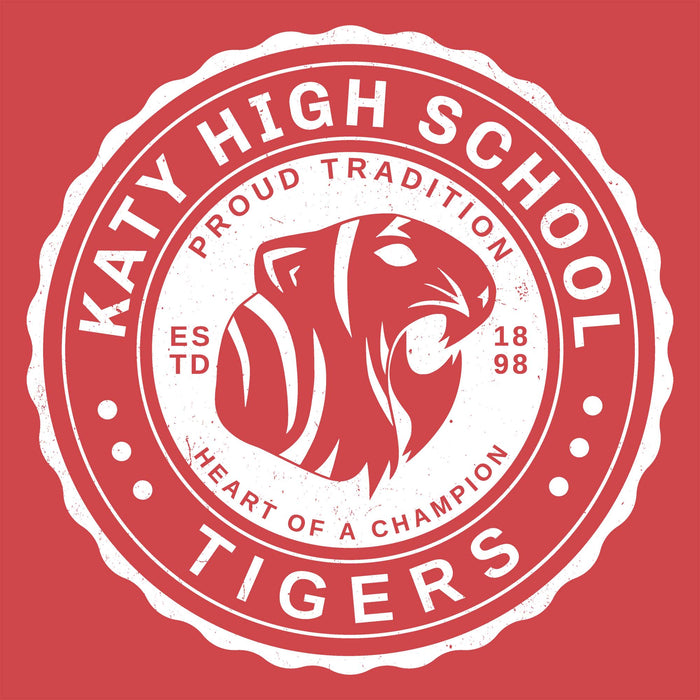 Close-up view of Katy High School Tigers Women's Relaxed Fit T-shirt 216
