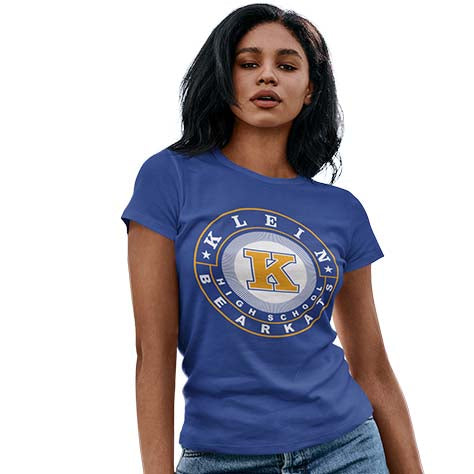 Woman wearing a Klein High School Bearkats Women's Royal T-shirt 02