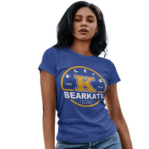 Woman wearing a Klein High School Bearkats Women's Royal T-shirt 04