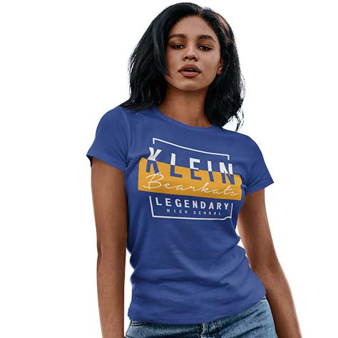 Woman wearing a Klein High School Bearkats Women's Royal T-shirt 05