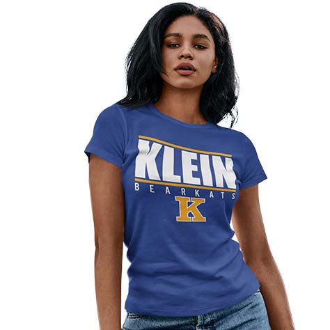 Woman wearing a Klein High School Bearkats Women's Royal T-shirt 07